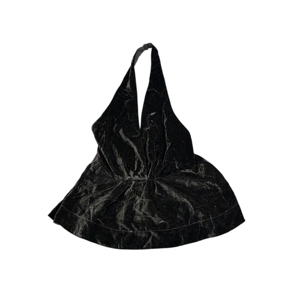 Express Tops - Express Black Velvet Halter Top Deep V-Neck Babydoll Party Blouse Size 6